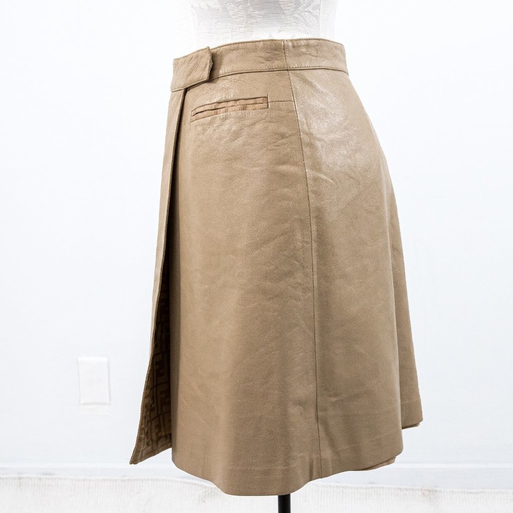 Fendi 6 Reversible Leather FF Logo Print Skirt Tan Vintage NWOT - Picture 10 of 16